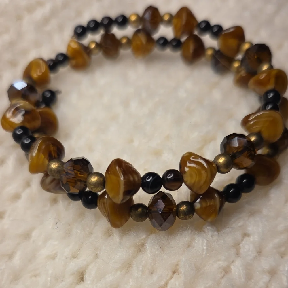 Unique Brown Tiger Eye Beaded Stretch Bracelet - Picture 3 of 3